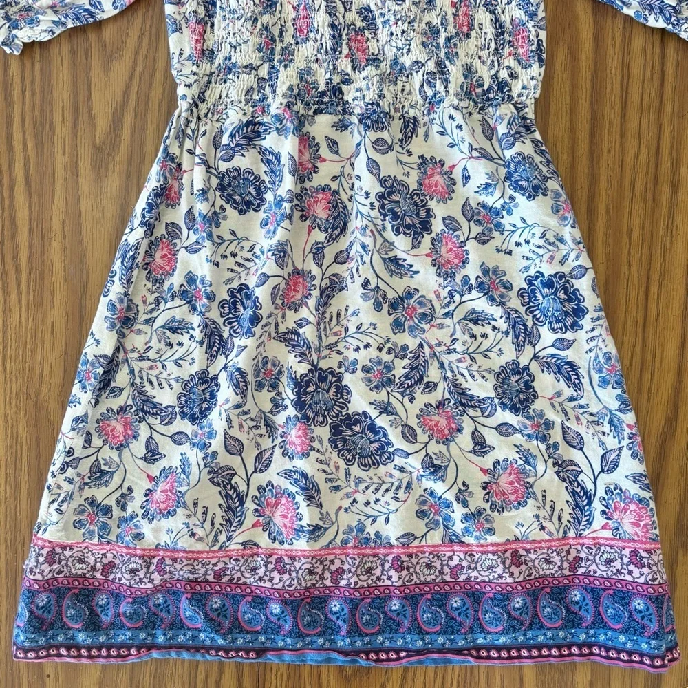 Old Navy Girl Dress Sz L Blue Floral Boho Peasant FairyCore Puff Slv Cottagecore - Picture 6 of 9